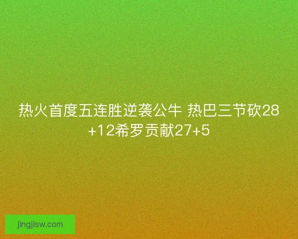 热火首度五连胜逆袭公牛 热巴三节砍28+12希罗贡献27+5