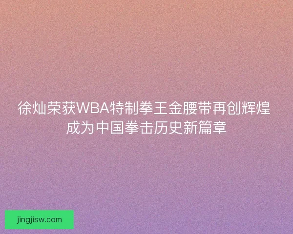 徐灿荣获WBA特制拳王金腰带再创辉煌 成为中国拳击历史新篇章
