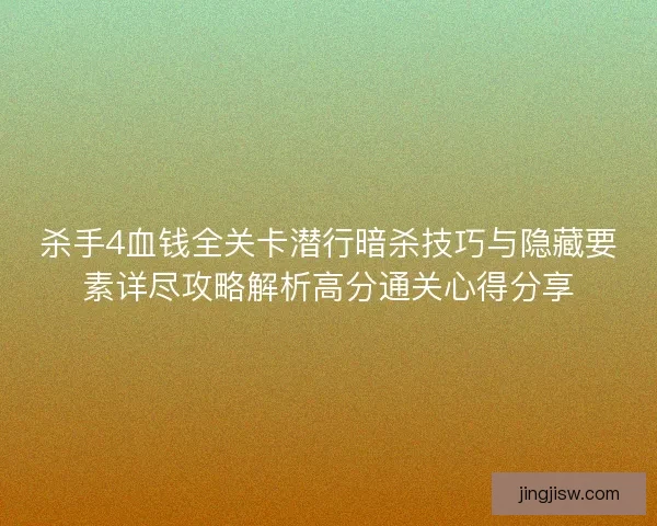 杀手4血钱全关卡潜行暗杀技巧与隐藏要素详尽攻略解析高分通关心得分享